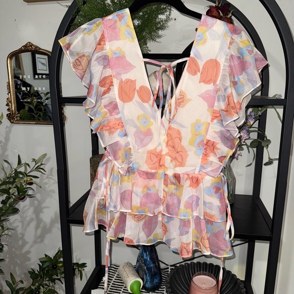 Ted Baker Flutter Sleeve Peplum Blouse in Orange and Pink size 0 - Picture 5 of 8